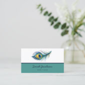 Carte De Visite Elégant Peacock Feather Turquoise (Debout devant)