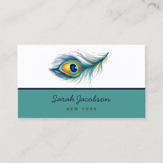 Carte De Visite Elégant Peacock Feather Turquoise (Devant)