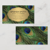 Carte De Visite Elégant Peacock Feathers Faux Metallic Gold (Devant / Derrière)