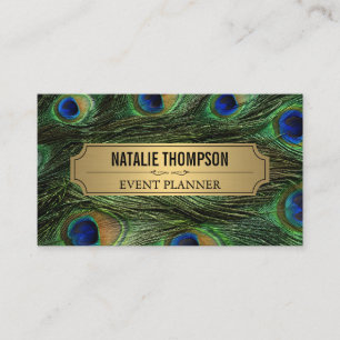 Carte De Visite Elégant Peacock Feathers Faux Metallic Gold