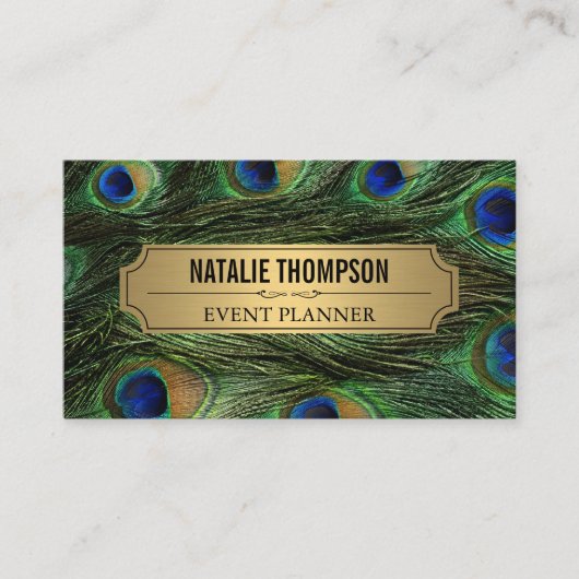 Carte De Visite Elégant Peacock Feathers Faux Metallic Gold (Devant)