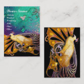 CARTE DE VISITE ÉLÉGANT PEACOCK JAUNE ET FEUILLES FLORAUX VERTS (Devant / Derrière)