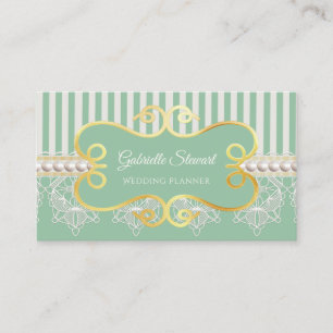 Carte De Visite Elégant Pearl et Lace Wedding planner vert doux