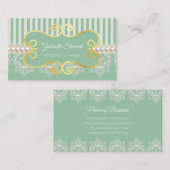 Carte De Visite Elégant Pearl et Lace Wedding planner vert doux (Devant / Derrière)