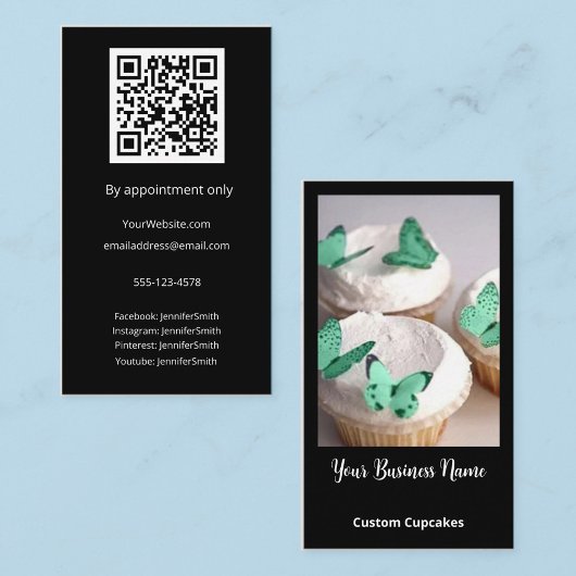 Carte De Visite Élégant Photo Custom Cupcake Bakery Custom QR Code