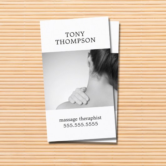 Carte De Visite Elégant Photo Grey White Massage Therapist