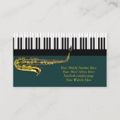 Carte De Visite Elégant Piano Keys & Saxophone Music Enseignant (Dos)