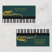 Carte De Visite Elégant Piano Keys & Saxophone Music Enseignant (Devant / Derrière)