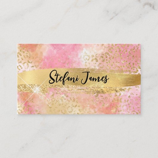 Carte De Visite Élégant pinceau léopard rose et or (Devant)