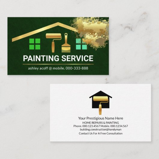 Carte De Visite Élégant Pinceau Or Bâtiment Paint Splatter (Devant / Derrière)