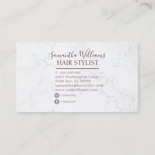 Carte De Visite Élégant pinceau Rose Gold Hair Stylist (Dos)