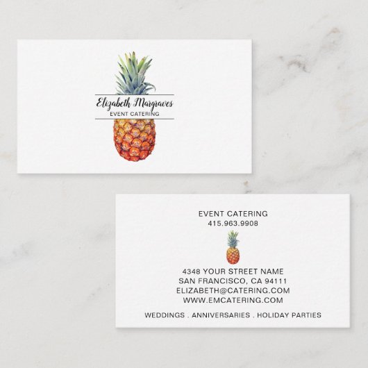 Carte De Visite Elegant Pineapper Event Caterer (Devant / Derrière)