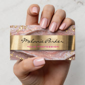 Carte De Visite Elegant pink agate marble metallic 