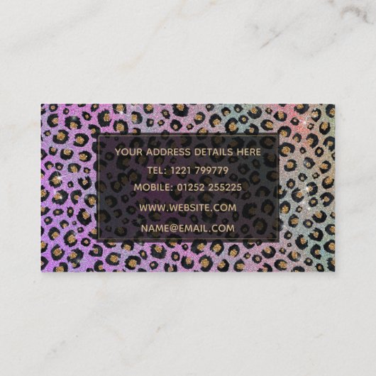 Carte De Visite Elegant Pink Blue Gold Glitter Black Leopard (Dos)