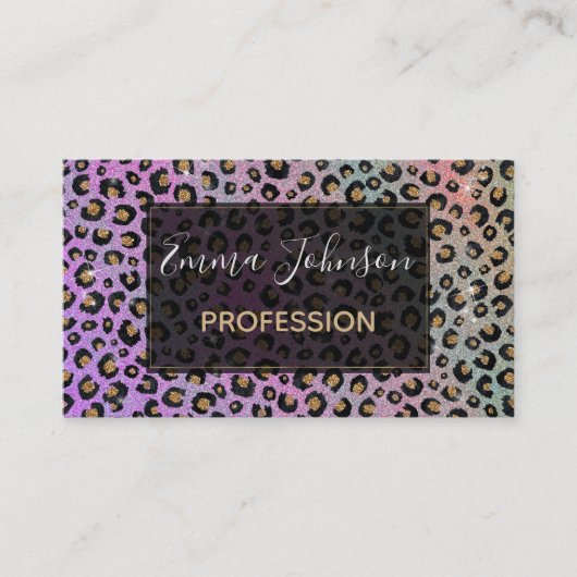 Carte De Visite Elegant Pink Blue Gold Glitter Black Leopard (Devant)