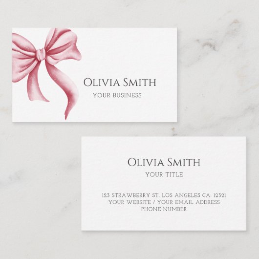 Carte De Visite Elegant Pink bow (Devant / Derrière)