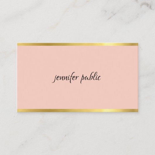 Carte De Visite Élégant Pink Et Or Script À Main Professionnel (Devant)