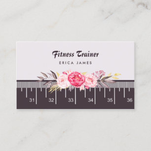 Carte De Visite Élégant Pink Floral Tape Mesure Fitness Trainer