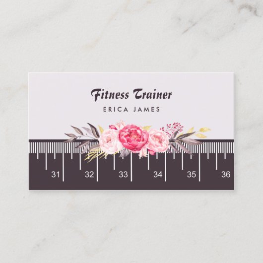 Carte De Visite Élégant Pink Floral Tape Mesure Fitness Trainer (Devant)