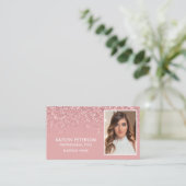 Carte De Visite Elegant Pink Glitter Photo QR Code (Debout devant)