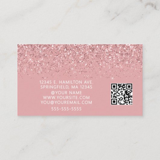 Carte De Visite Elegant Pink Glitter Photo QR Code (Dos)