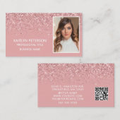 Carte De Visite Elegant Pink Glitter Photo QR Code (Devant / Derrière)