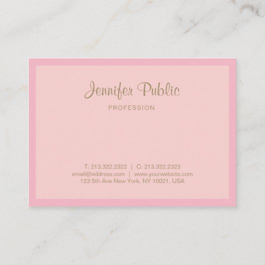 Carte De Visite Élégant Pink Gold Hand Script Texte Modèle moderne (Dos)