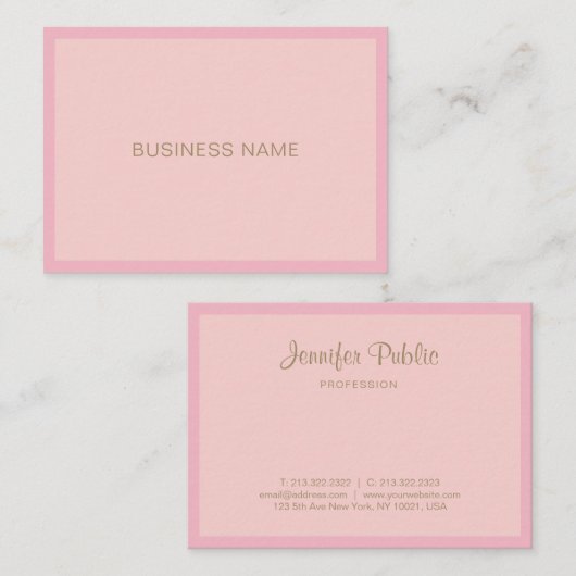 Carte De Visite Élégant Pink Gold Hand Script Texte Modèle moderne (Devant / Derrière)