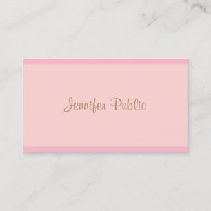 Carte De Visite Élégant Pink Gold Script Modèle moderne tendance