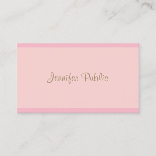 Carte De Visite Élégant Pink Gold Script Modèle moderne tendance (Devant)