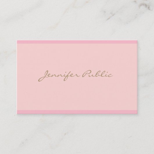 Carte De Visite Élégant Pink Gold Script moderne Plain (Devant)
