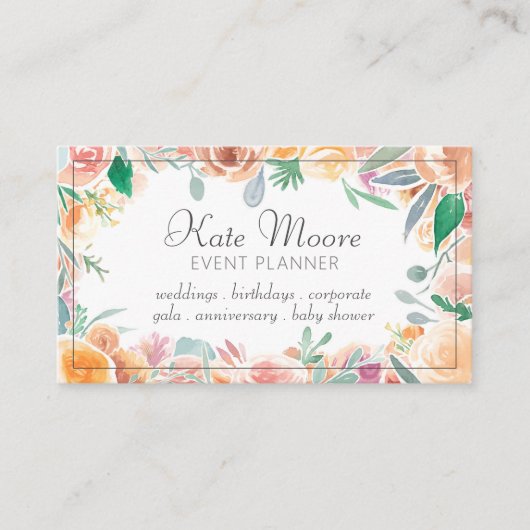 Carte De Visite Élégant Pink Green Floral Frontière Planificateur (Devant)