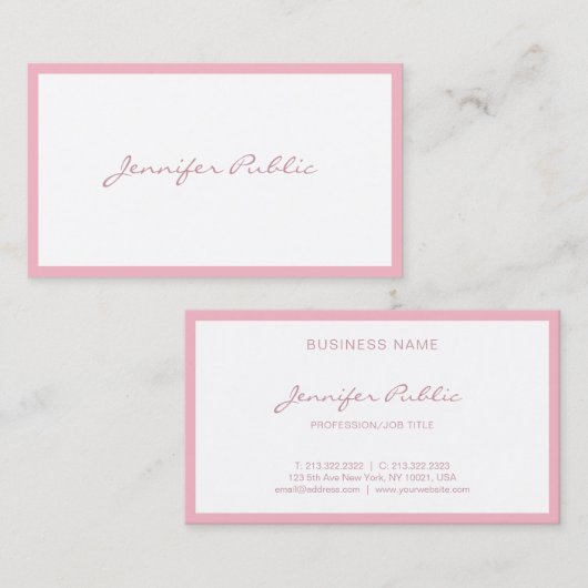 Carte De Visite Élégant Pink manuscrit Script simple Luxe (Devant / Derrière)