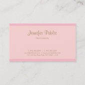 Carte De Visite Élégant Pink Or Main Script Texte Moderne (Dos)