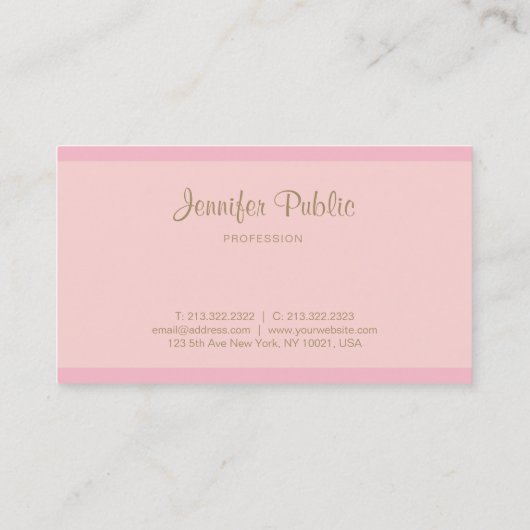 Carte De Visite Élégant Pink Or Main Script Texte Moderne (Dos)
