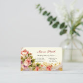 Carte De Visite Élégant Pink Roses Gold Mariage (Debout devant)