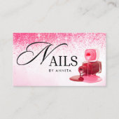 Carte De Visite Elegant Pink Sparkly Nails Technician Monogram  (Devant)
