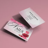 Carte De Visite Elegant Pink Sparkly Nails Technician Monogram 