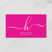 Carte De Visite Elegant Pink White Monogram Initial Script Name (Devant)