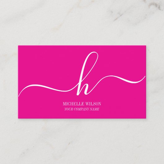 Carte De Visite Elegant Pink White Monogram Initial Script Name  (Devant)