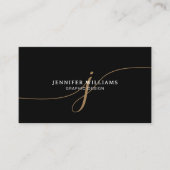 Carte De Visite Elegant Plain Black and Gold Script Monogram (Devant)