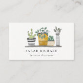 Carte De Visite Elégant Plante à pots Maison Aquarelle Botanique (Devant)