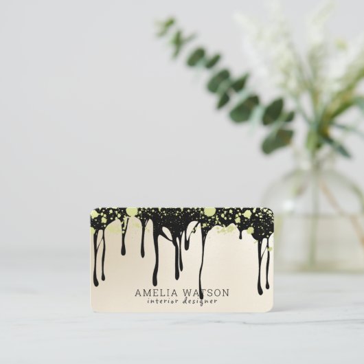 Carte De Visite Élégant plaquage or et peinture à séchage noir (Debout devant)