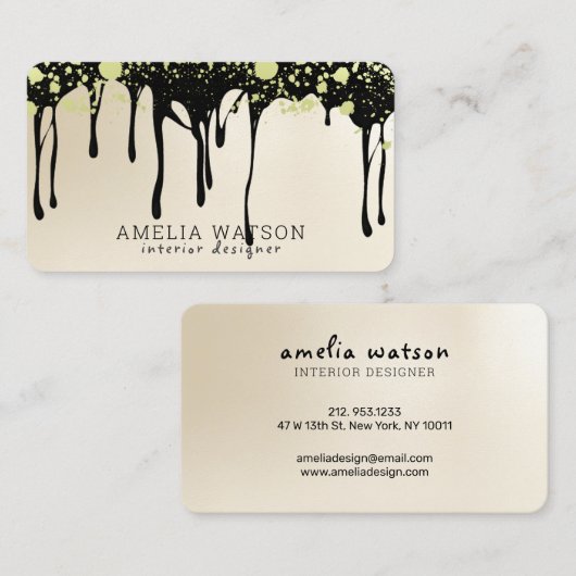 Carte De Visite Élégant plaquage or et peinture à séchage noir (Devant / Derrière)