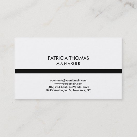 Carte De Visite Élégant plat élégant blanc noir professionnel (Devant)