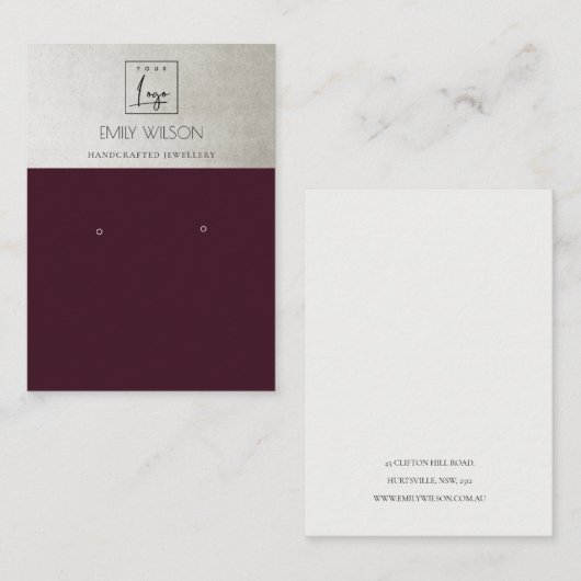CARTE DE VISITE ÉLÉGANT PLUM WINE SILVER LOGO EARRING AFFICHAGE (Devant / Derrière)