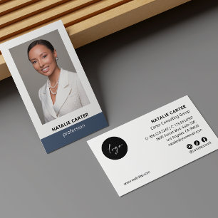 Carte De Visite Élégant Portrait Photo Logo Social Icon DUSTY BLUE