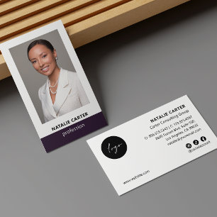 Carte De Visite Élégant Portrait Photo Logo Social Icon PURPLE