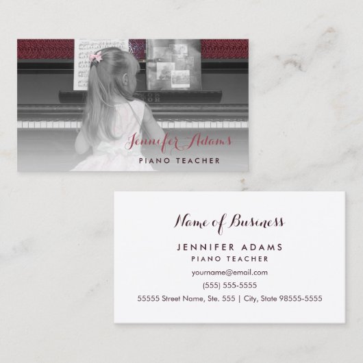 Carte De Visite Élégant professeur de piano fille étudiante robe r (Devant / Derrière)
