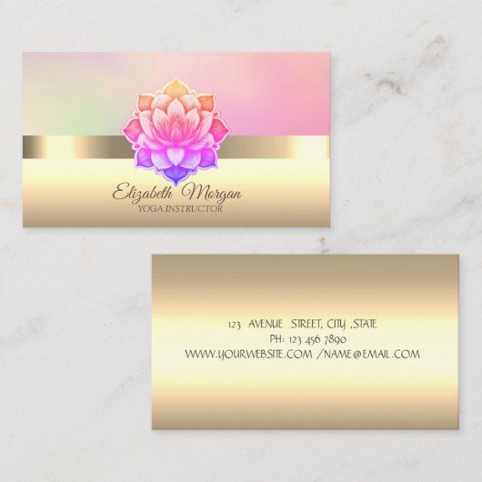 Carte De Visite Élégant professeur professionnel Lotus Flower Yoga (Devant / Derrière)